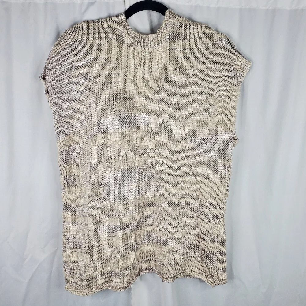 ♧ St Tropez West Chunky Knit Open Front Vest Size Medium Cream and Gold